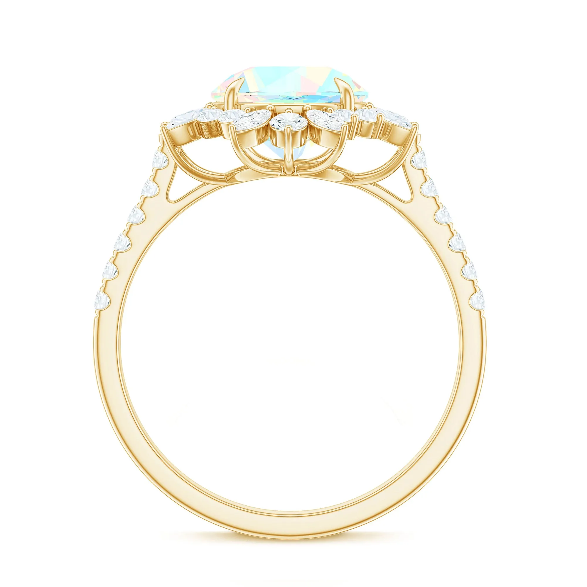 3 CT Ethiopian Opal Cocktail Ring with Moissanite Floral Halo
