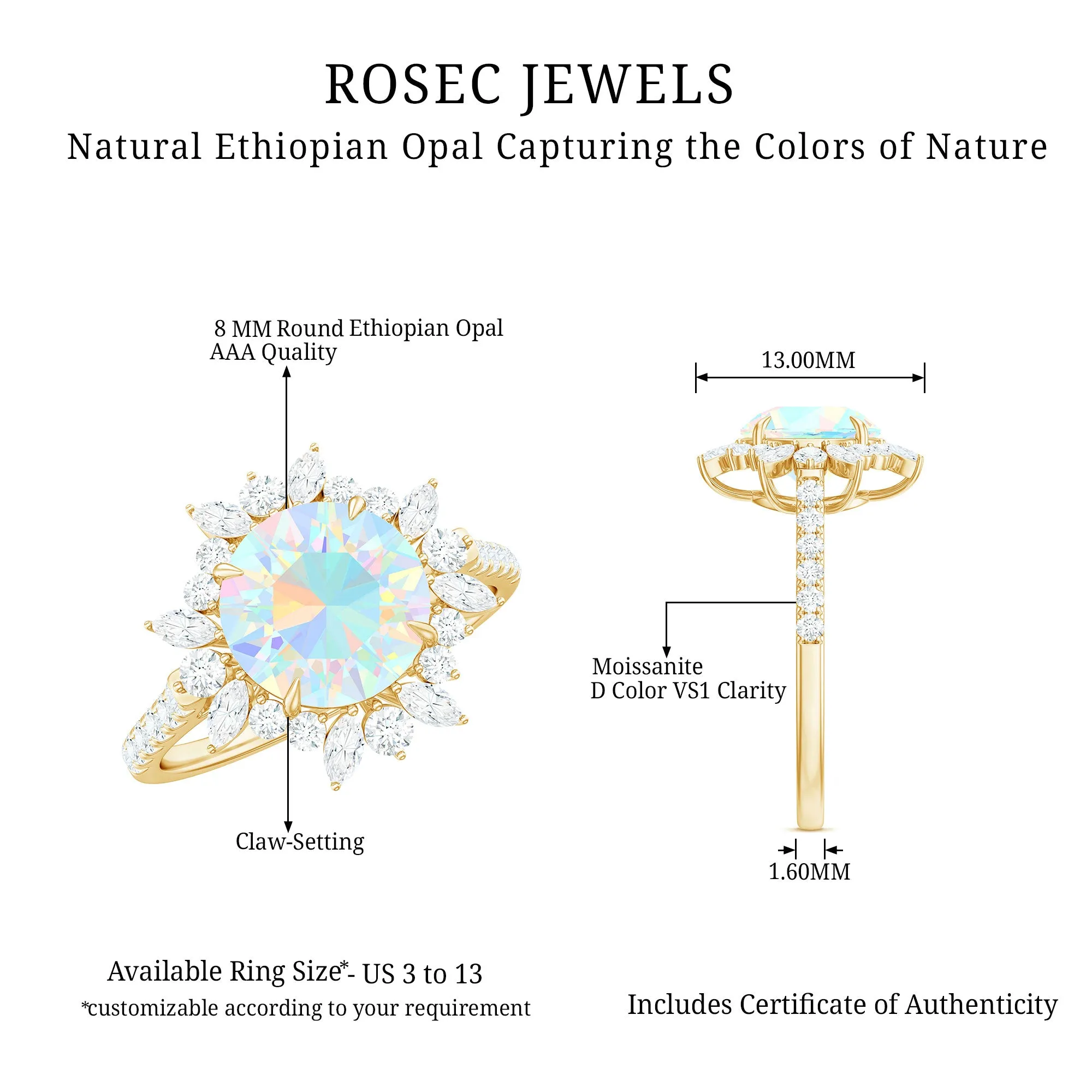 3 CT Ethiopian Opal Cocktail Ring with Moissanite Floral Halo