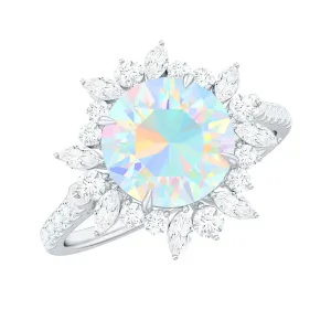 3 CT Ethiopian Opal Cocktail Ring with Moissanite Floral Halo