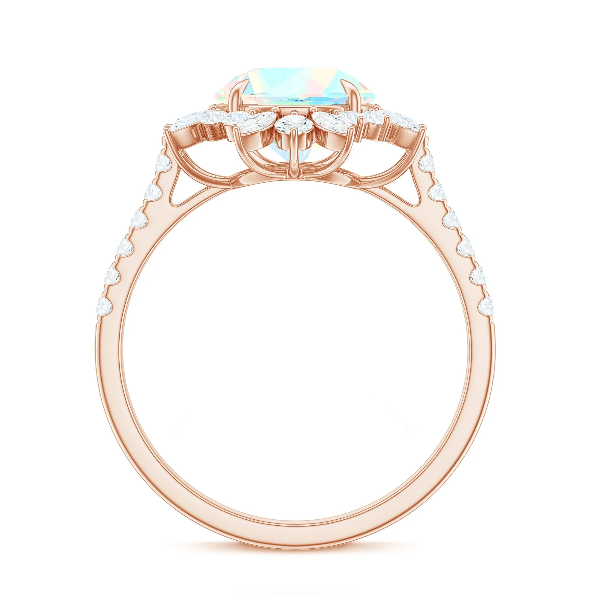 3 CT Ethiopian Opal Cocktail Ring with Moissanite Floral Halo