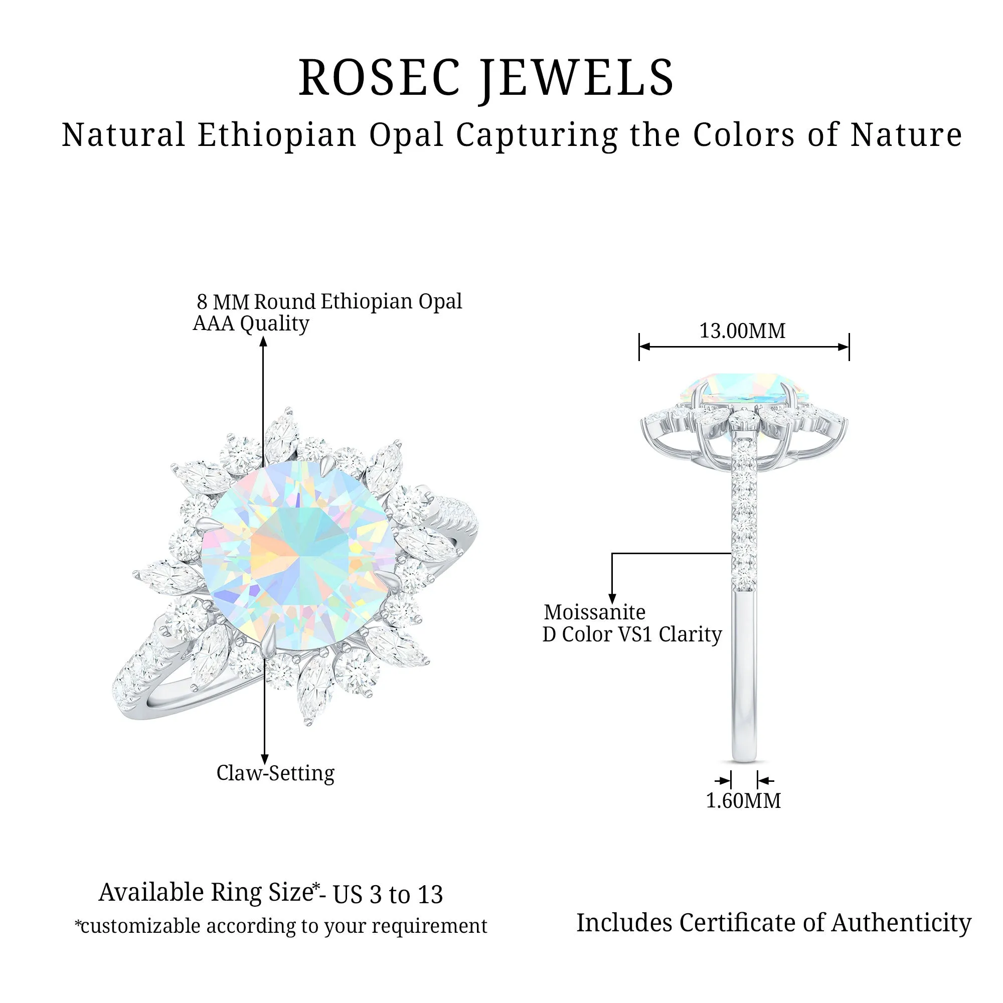 3 CT Ethiopian Opal Cocktail Ring with Moissanite Floral Halo