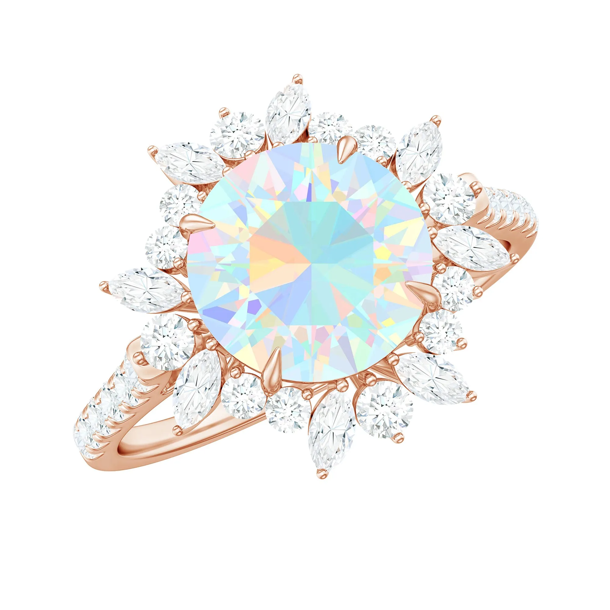 3 CT Ethiopian Opal Cocktail Ring with Moissanite Floral Halo