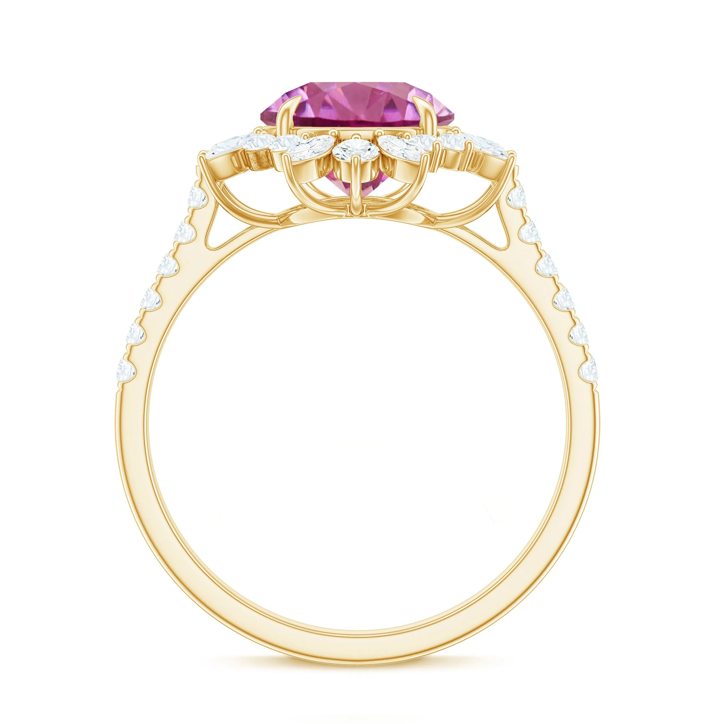 3 CT Round Pink Tourmaline Statement Ring with Moissanite Floral Halo
