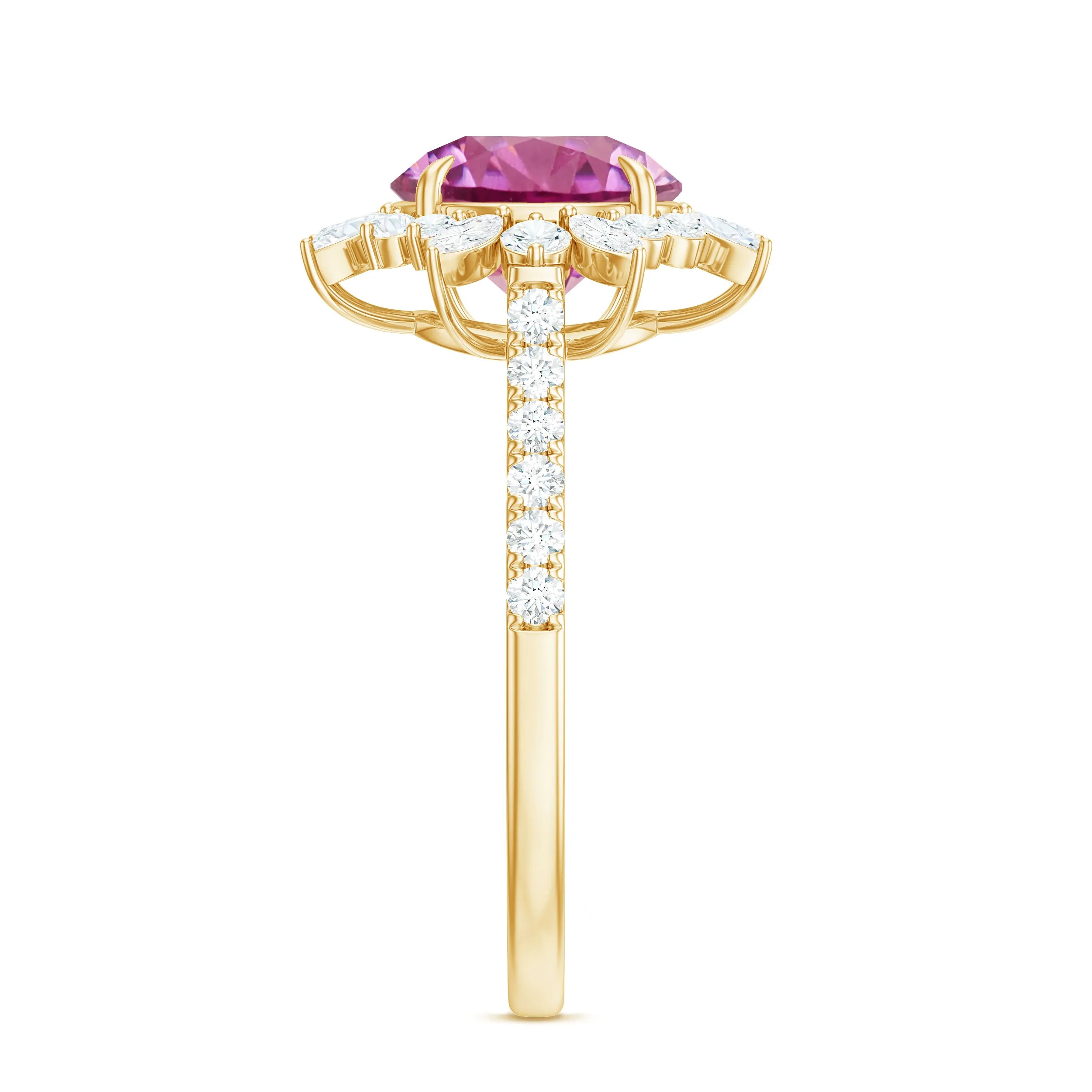3 CT Round Pink Tourmaline Statement Ring with Moissanite Floral Halo