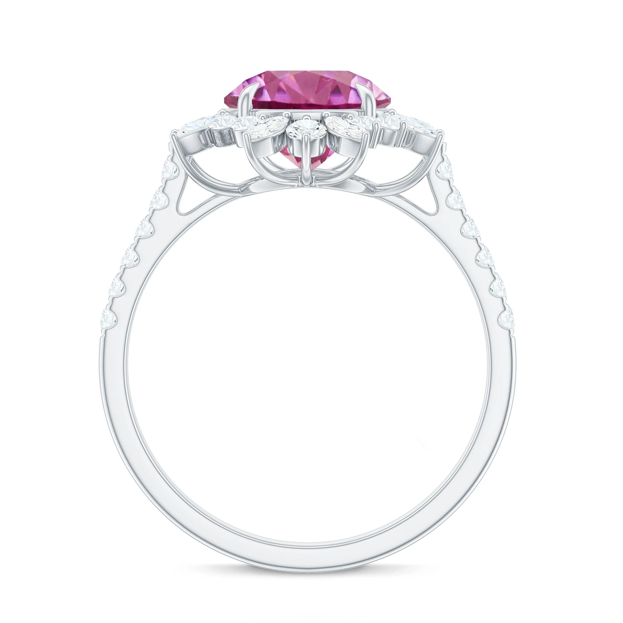 3 CT Round Pink Tourmaline Statement Ring with Moissanite Floral Halo