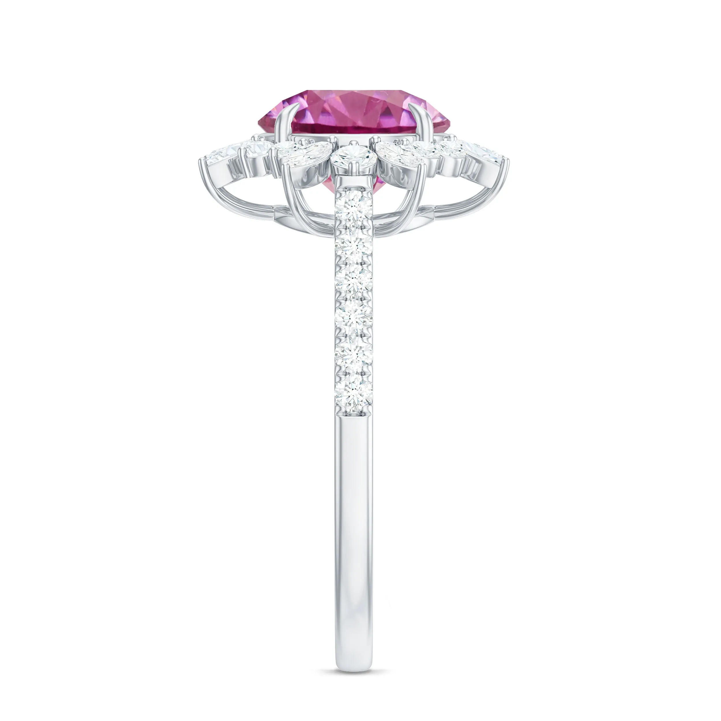 3 CT Round Pink Tourmaline Statement Ring with Moissanite Floral Halo