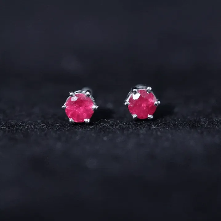 4 MM Genuine Ruby Solitaire Stud Earrings in 6 Prong Setting