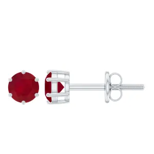 4 MM Genuine Ruby Solitaire Stud Earrings in 6 Prong Setting