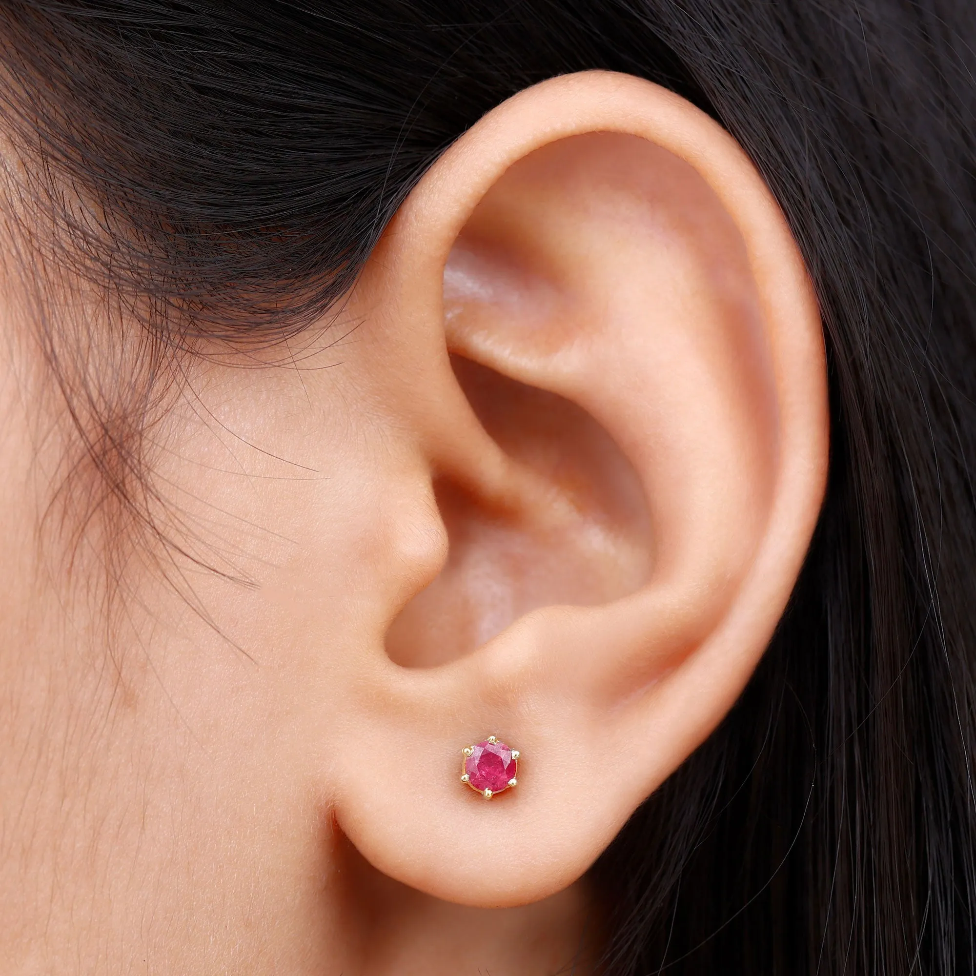 4 MM Genuine Ruby Solitaire Stud Earrings in 6 Prong Setting