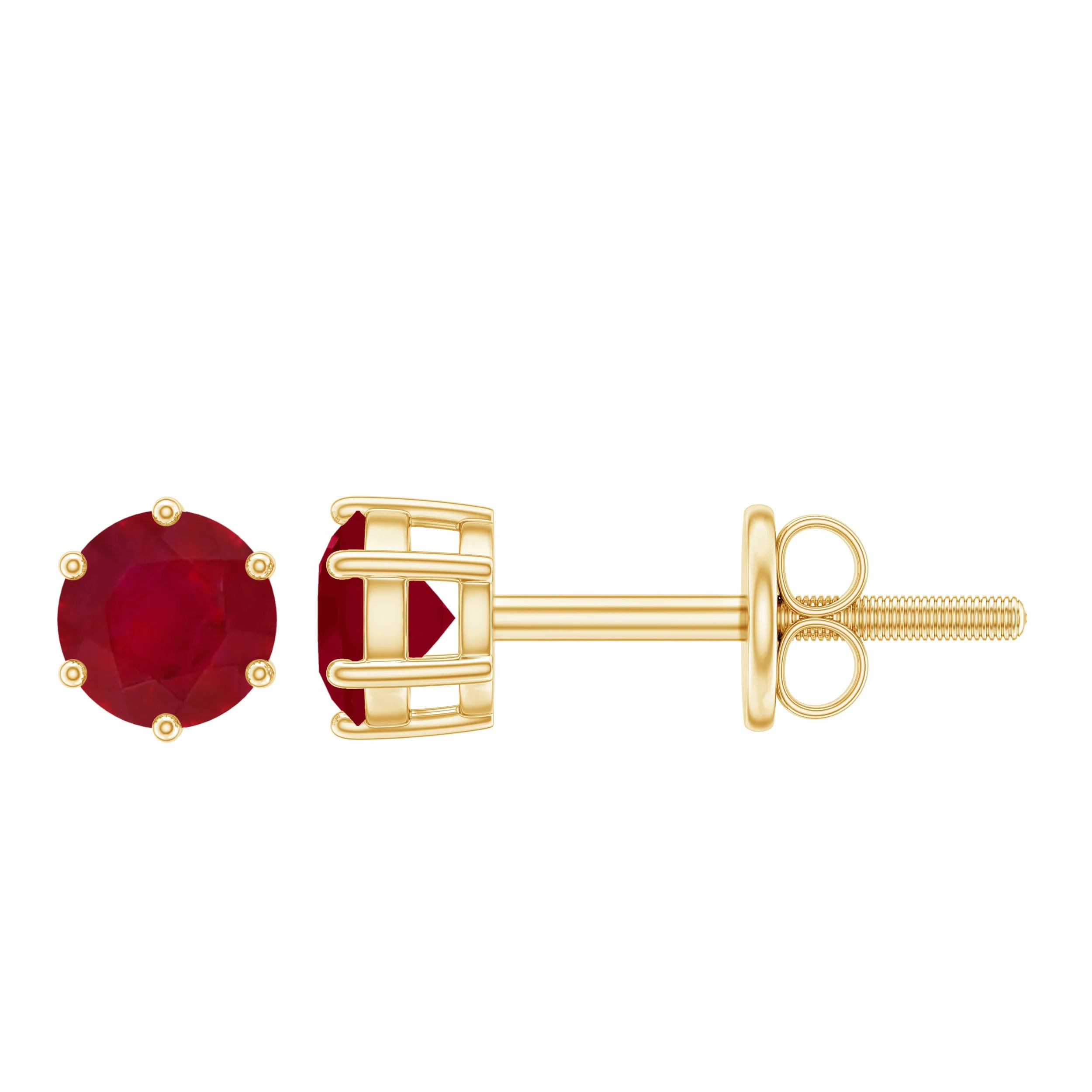 4 MM Genuine Ruby Solitaire Stud Earrings in 6 Prong Setting