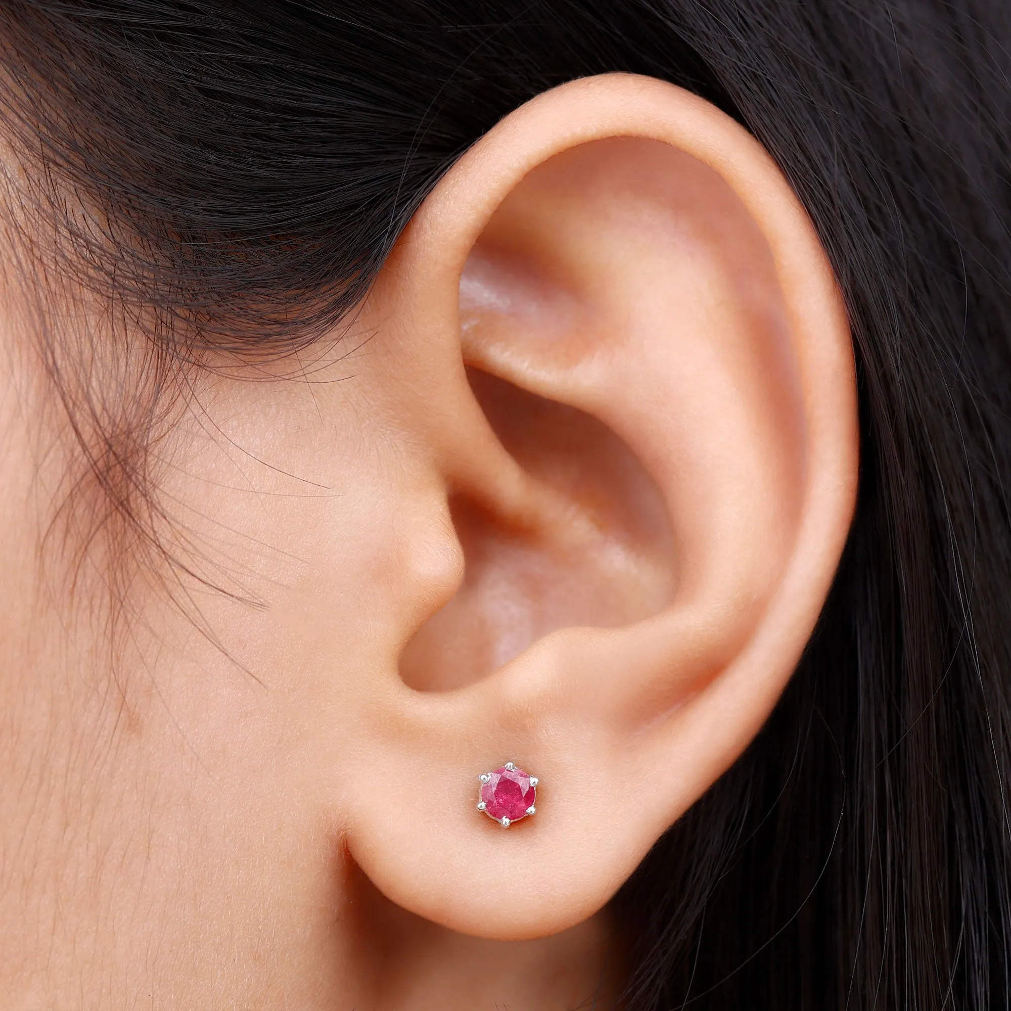 4 MM Genuine Ruby Solitaire Stud Earrings in 6 Prong Setting
