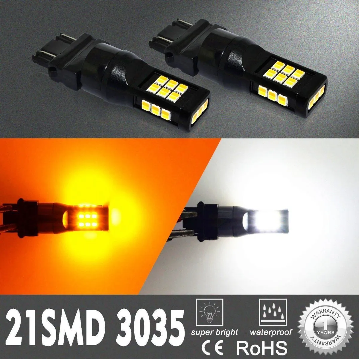 4157 3157 LED Switchback Turn Signal Lights Bulbs, 6000K White/Amber Yellow