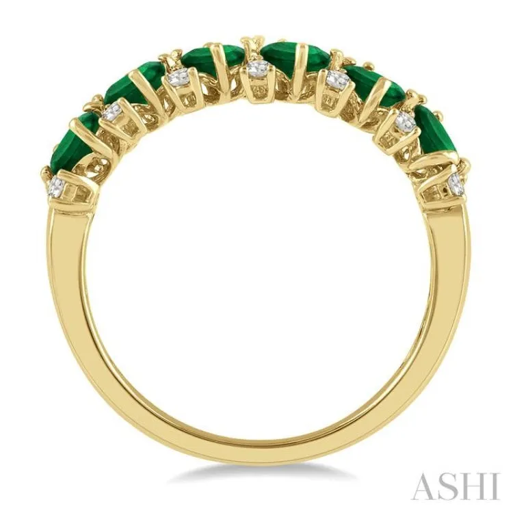 4x3 MM Oval Shape Emerald and 1/5 ctw Round Cut Diamond Precious Band in 14K Yellow Gold
