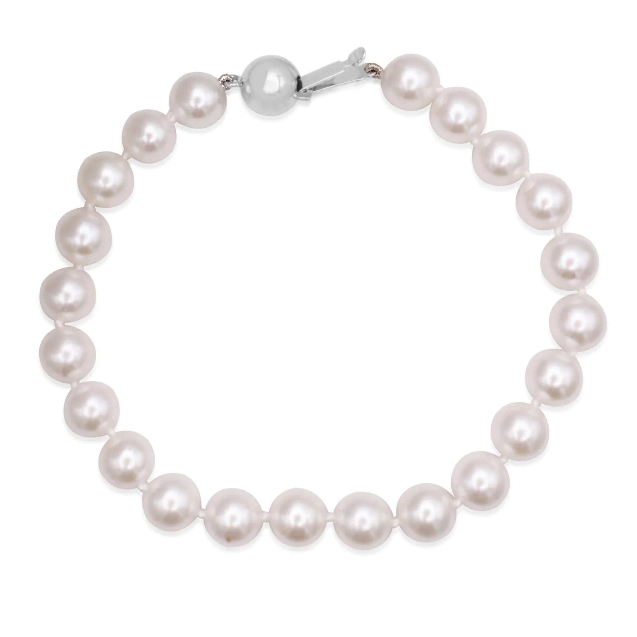 7-7.5mm Akoya Cultured Pearl Bracelet - 18ct White Gold Ball Clasp