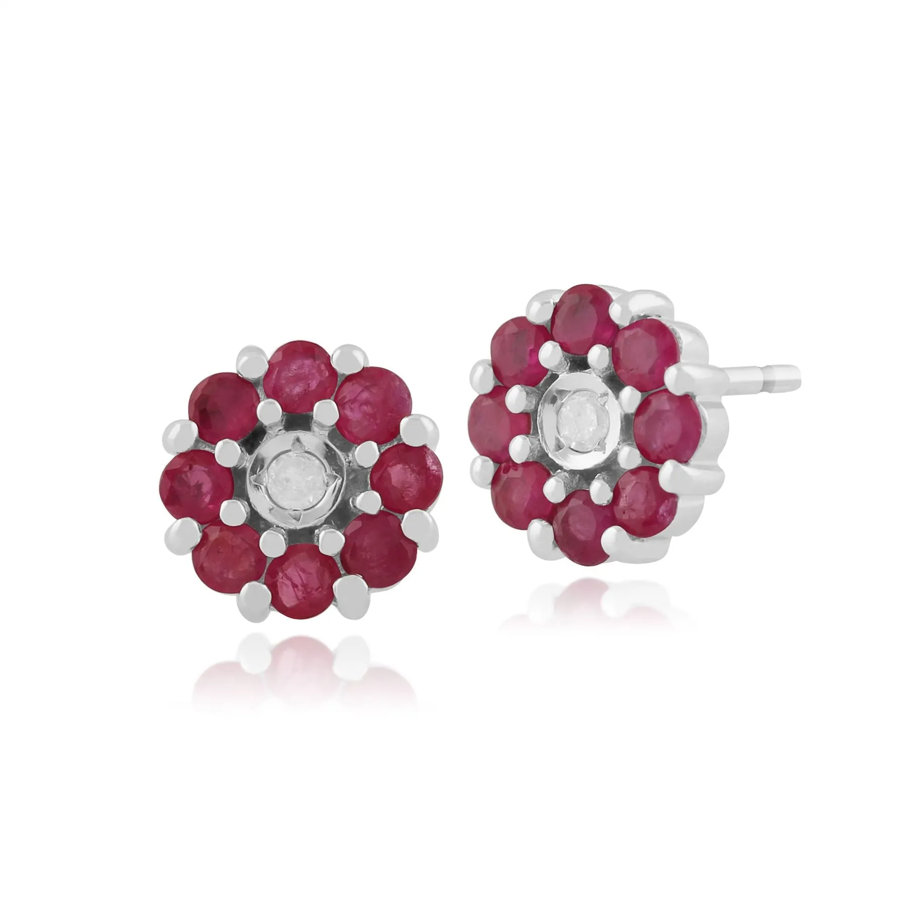9 karat Weißes Gold Rubin & Diamant Ohrstecker Ohrringe