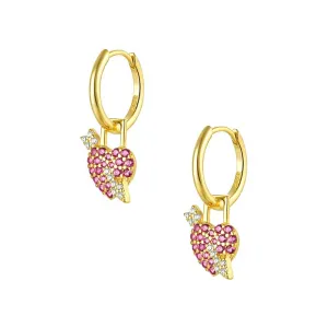 925 Silver Arrow Red Heart Sparkling Drop Huggie Earrings CZ Diamond