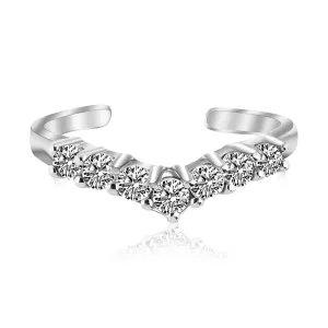 925 Silver Rhodium Finished V Shape Toe Ring Cubic Zirconia Accents