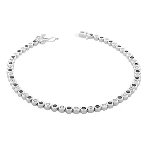 925 Sterling Silver Bezel-Set Round White Black CZ Classic Tennis Bracelet