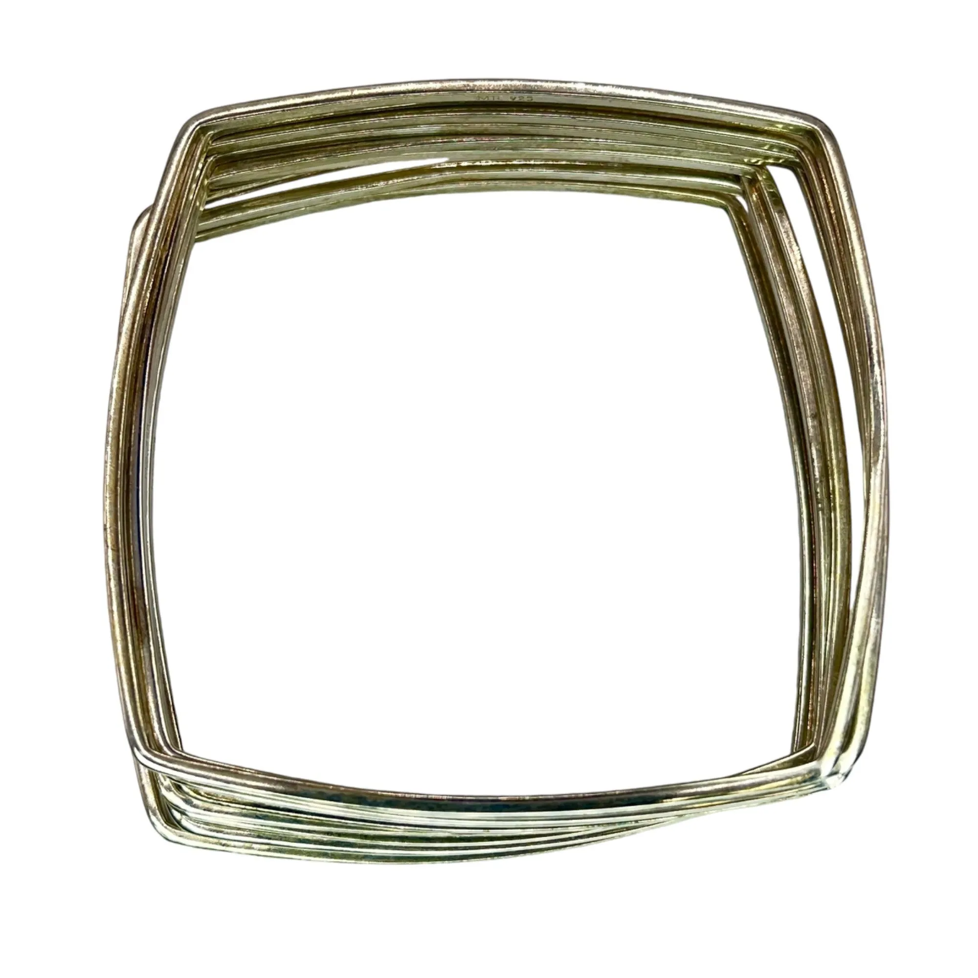 925 Sterling Silver Square Bangle 9 Bracelet Set Stackable Geometric Minimalist