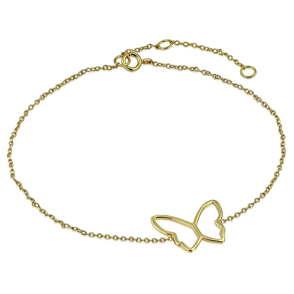925 Sterling Silver Yellow Gold-Tone Cut-out Butterfly Anklet Bracelet