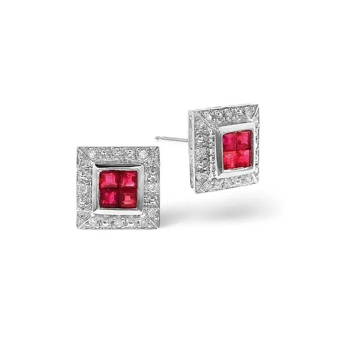 Acotis Diamonds 9K White Gold 0.14ct Diamond 0.80ct Ruby Earrings F1862