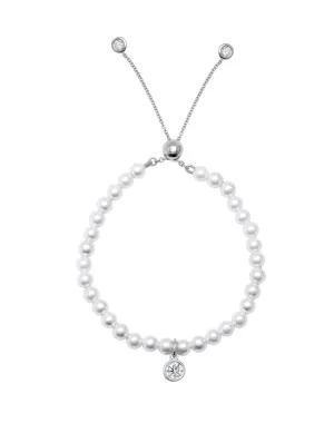 Adjustable Pearl Bracelet With Solitaire Round Drop