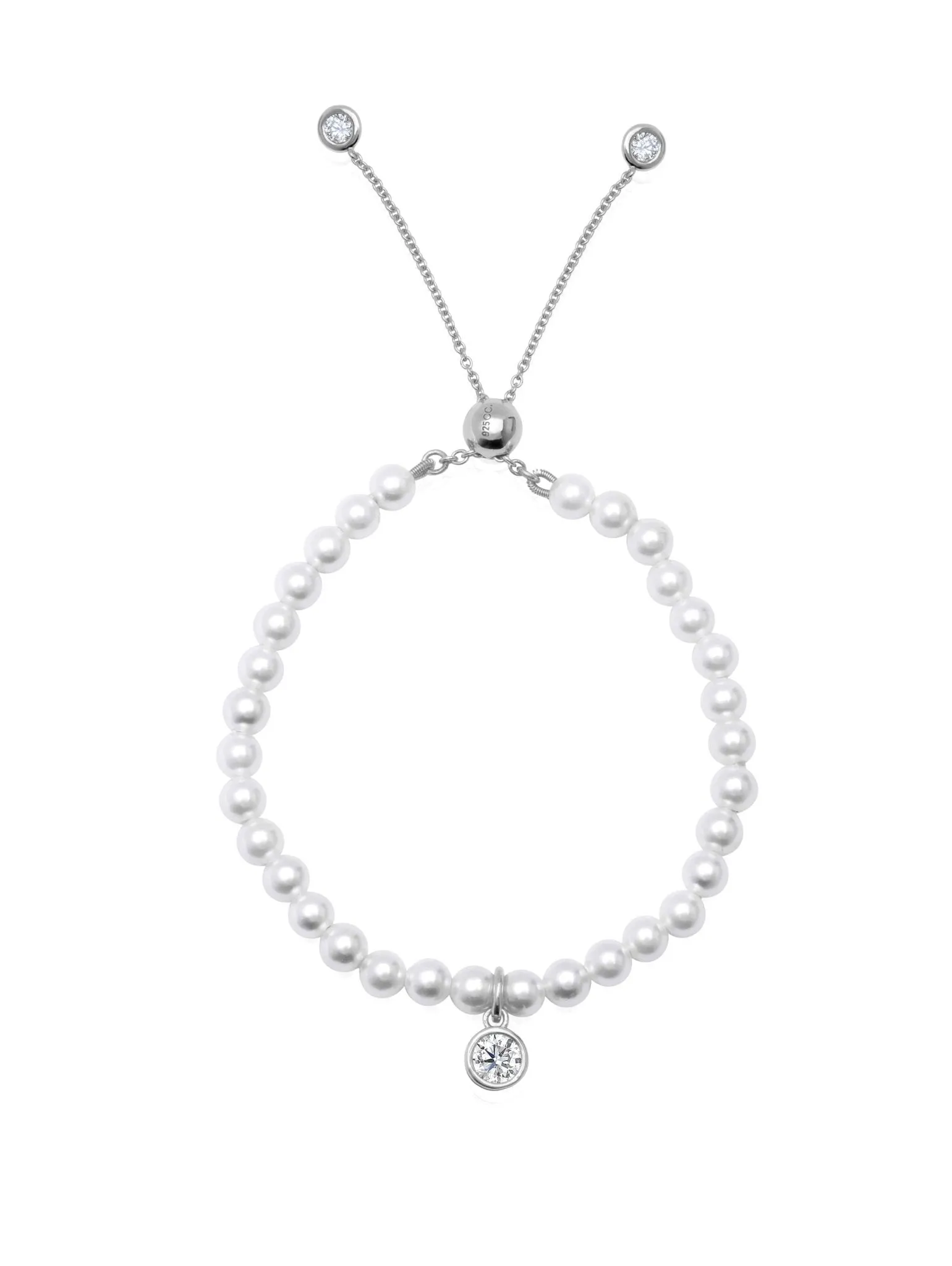 Adjustable Pearl Bracelet With Solitaire Round Drop