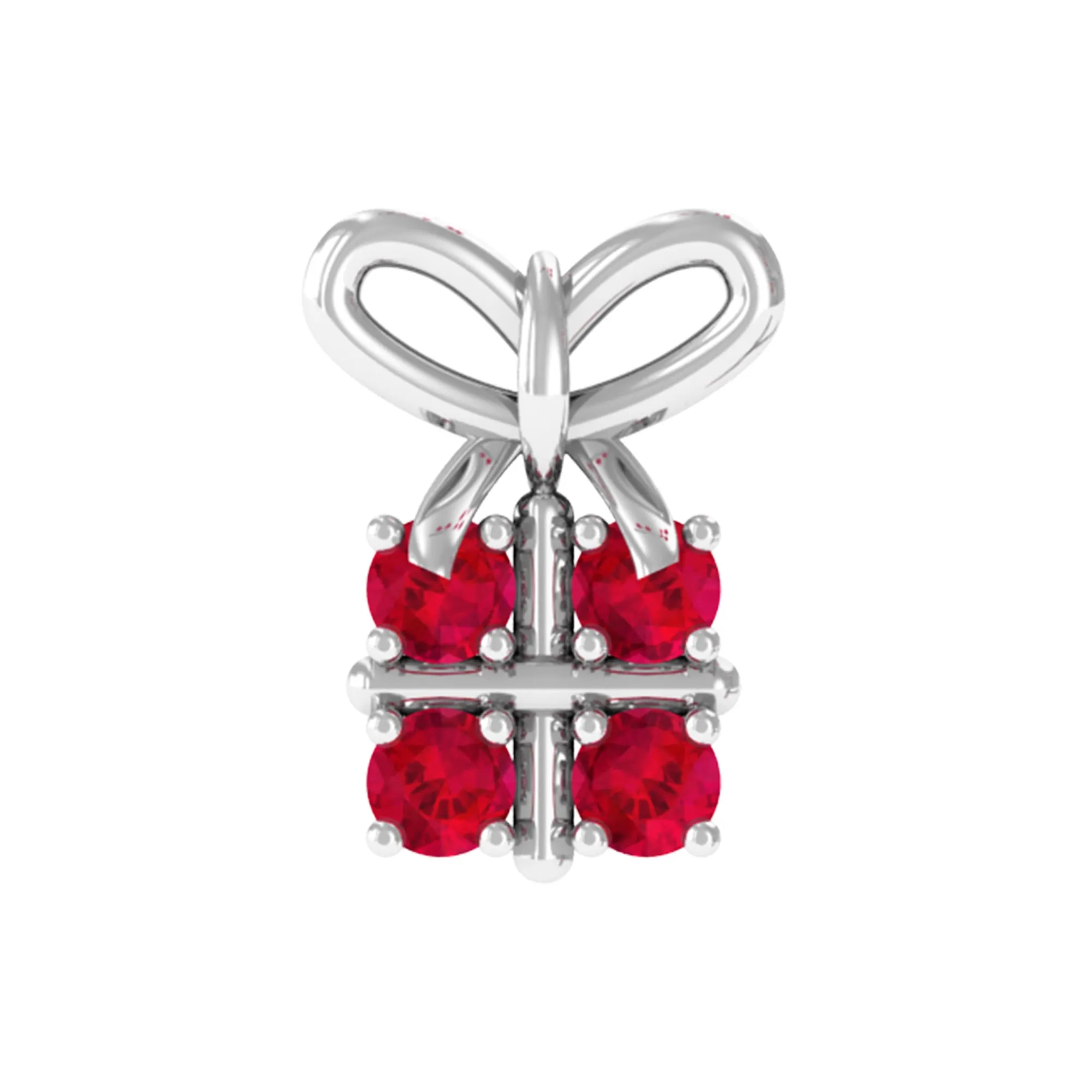 Adorable Created Ruby Gift Box Helix Earring with Gold Bow