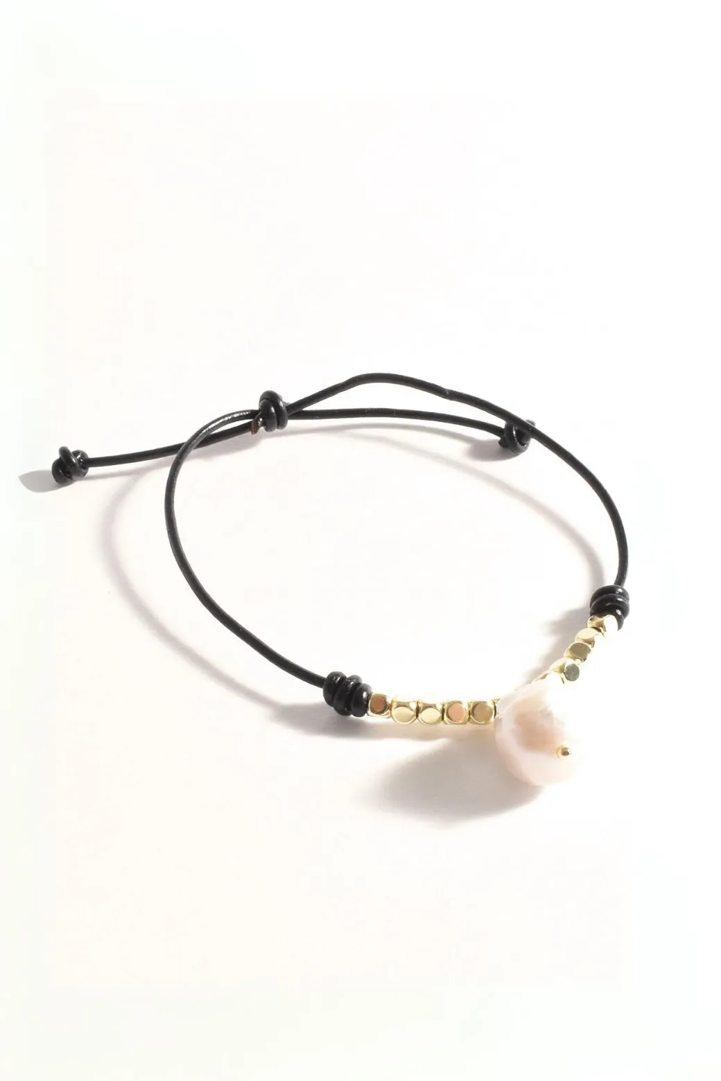 Adorne Pearl Drop Adjustable Bracelet Black