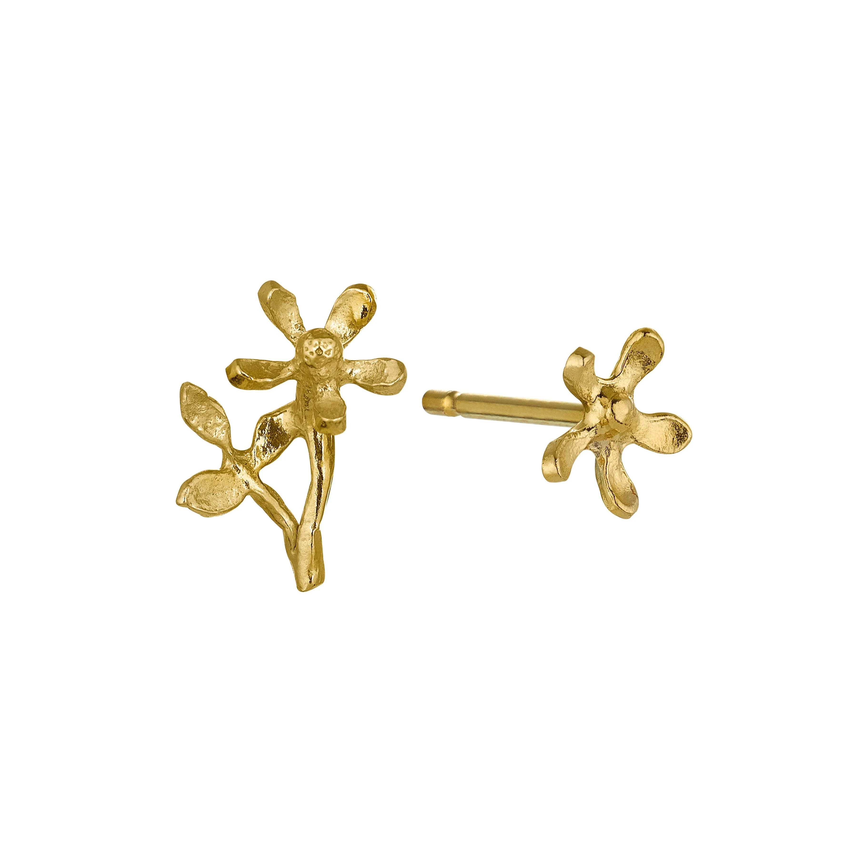 Alex Monroe Gold Asymmetric Growing Flower Stud Earrings