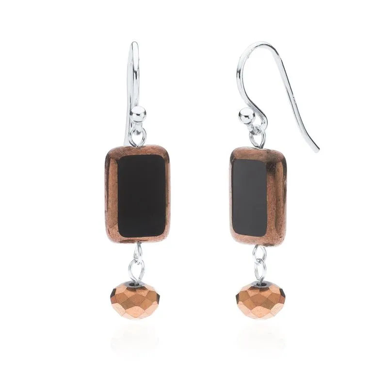 Amber Tortoise Glass Beaded Crystal Dangle Earrings