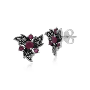 Art Nouveau Stil Rubin & Markasit Ohrstecker in 925 Sterling Silber