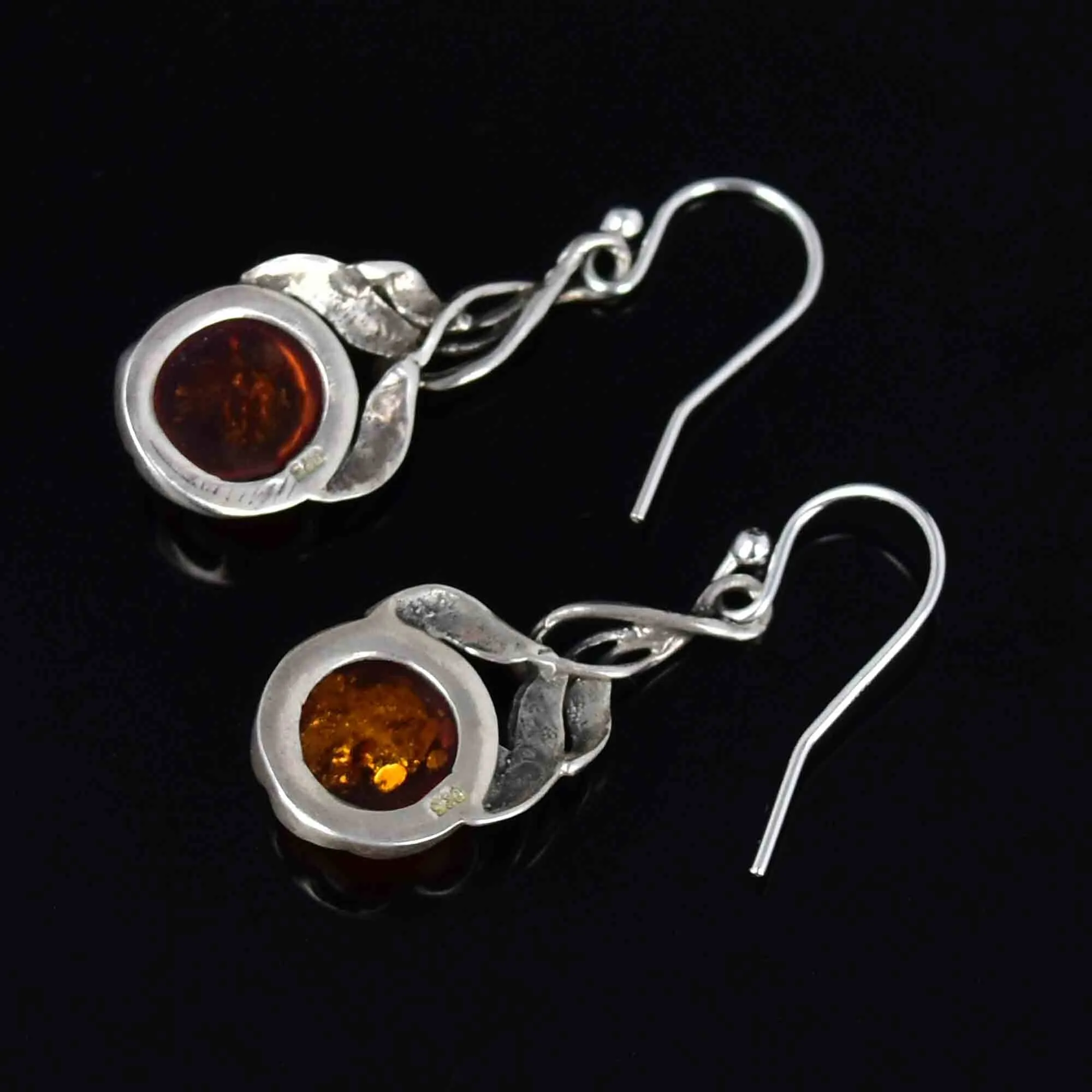 Arts and Crafts Style Silver Natural Baltic Amber Drop Earrings