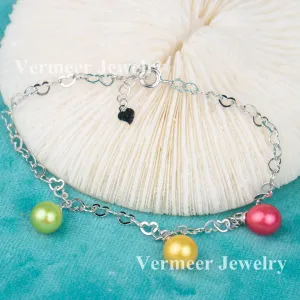 b02140  DIY 7-8mm Natural Freshwater pearl bracelet accessory 925 sterling silver adjustable chain bracelet for women