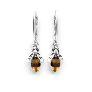 Baltic Amber Small Bee Lever Back Earrings