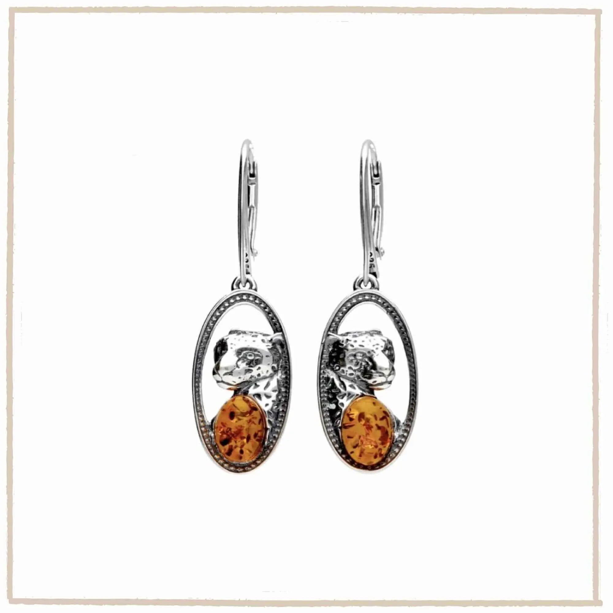Baltic Amber Sterling Silver Cheetah Shield Earrings