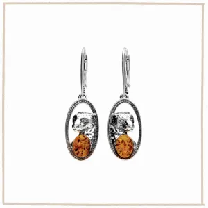 Baltic Amber Sterling Silver Cheetah Shield Earrings