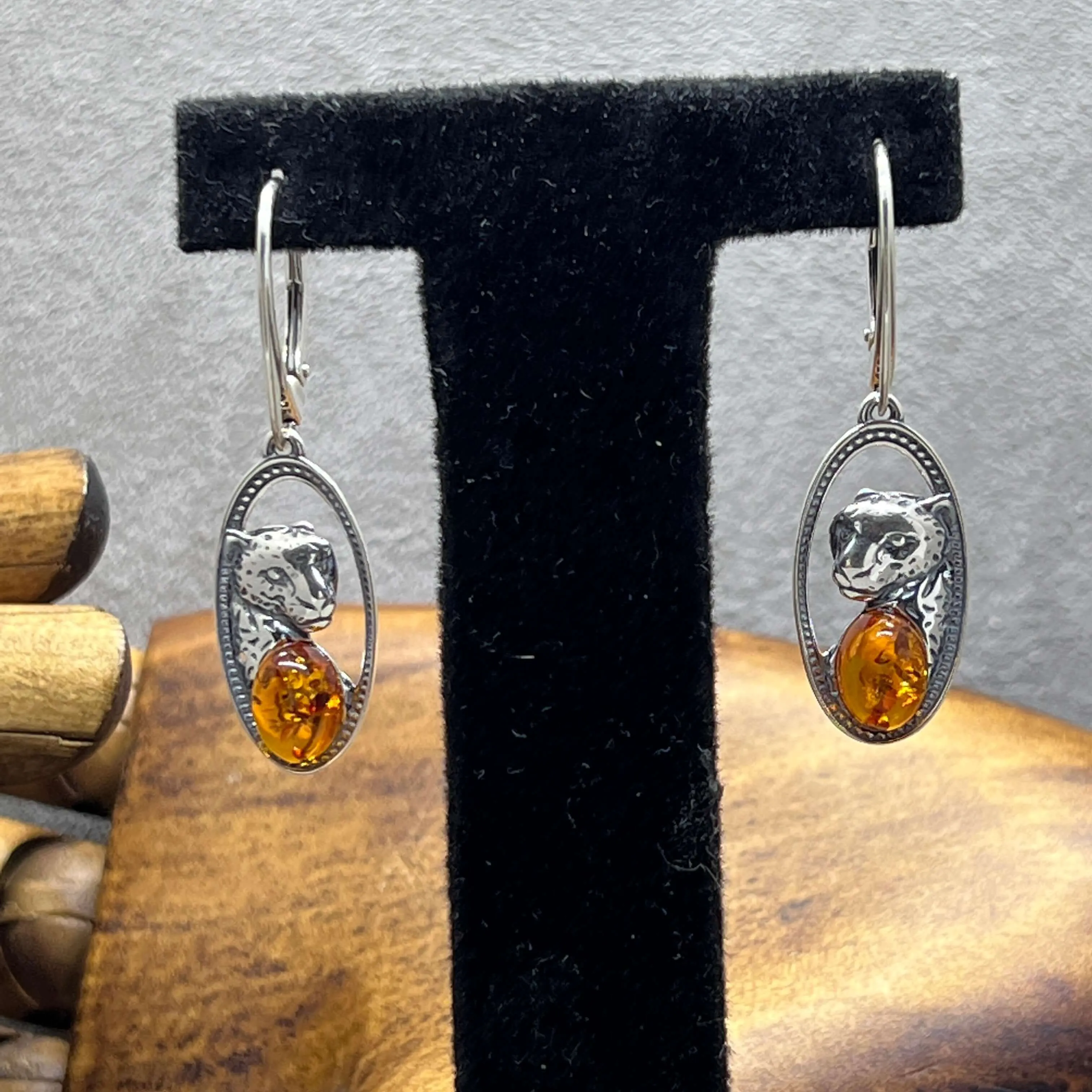 Baltic Amber Sterling Silver Cheetah Shield Earrings