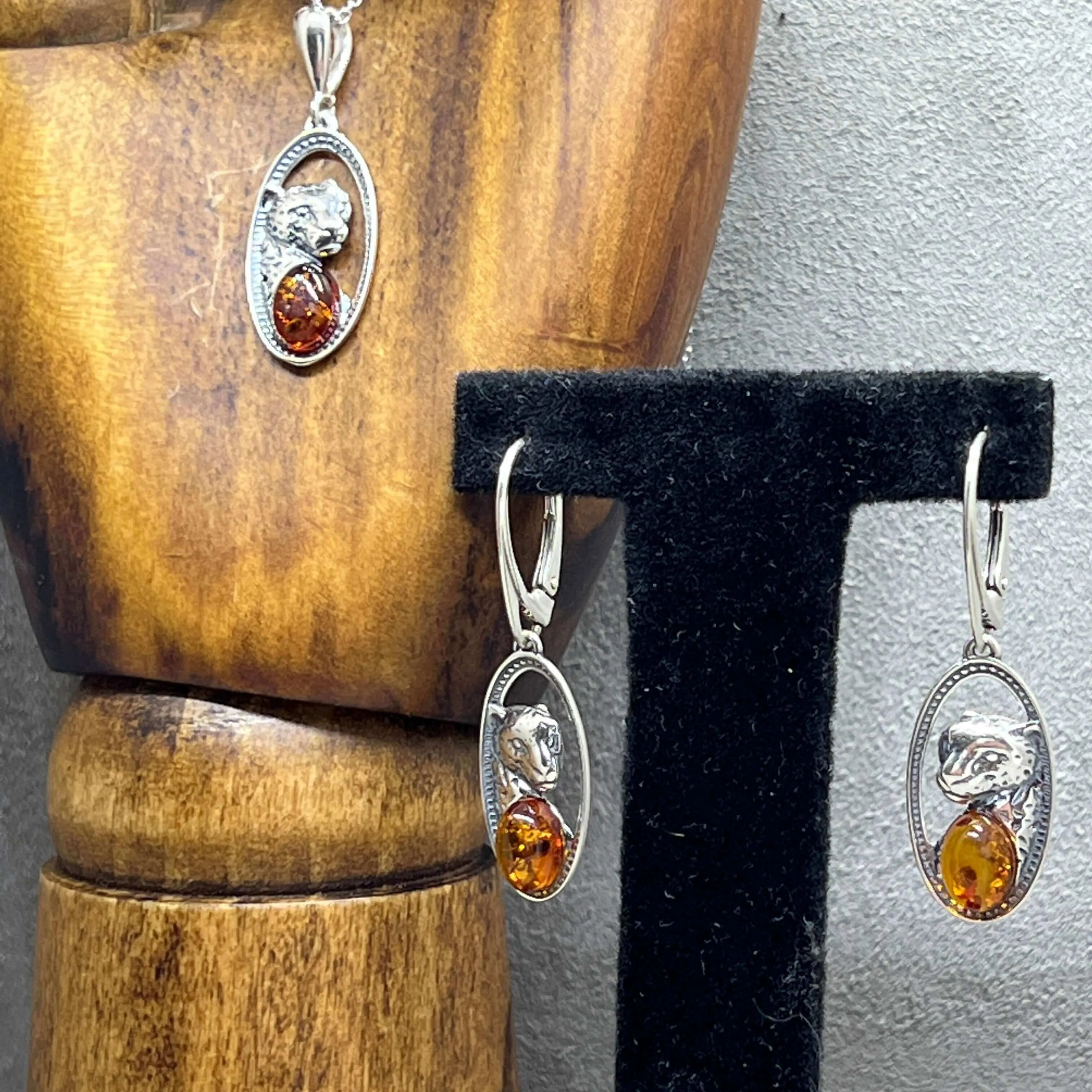 Baltic Amber Sterling Silver Cheetah Shield Earrings