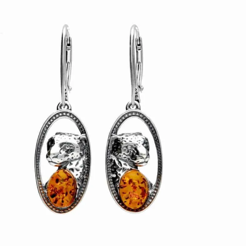 Baltic Amber Sterling Silver Cheetah Shield Earrings