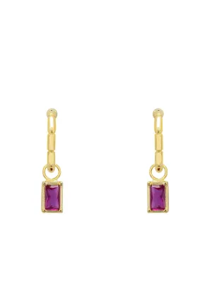 Bamboo Hoop with Ruby Earrings Gold
