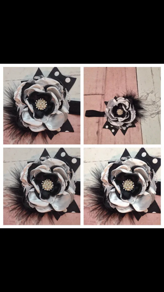 Black and white flower lace headbsnd  Stunning lace headband flowers, Black and white with pearls, lace, and rhinestones