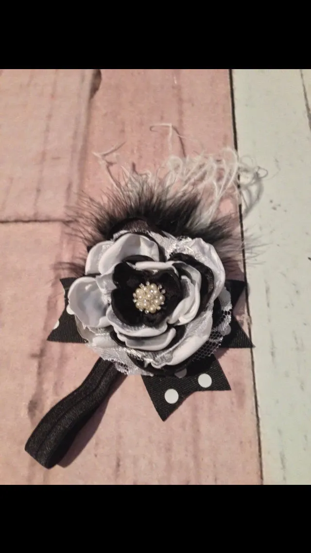 Black and white flower lace headbsnd  Stunning lace headband flowers, Black and white with pearls, lace, and rhinestones