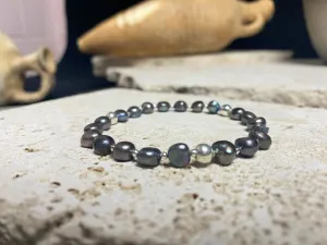 Black Freshwater Pearl And Silver Bracelet
