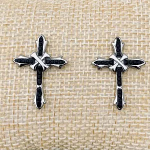 Bling Cross - Black Stone - Stud - Earrings -  SK2605E