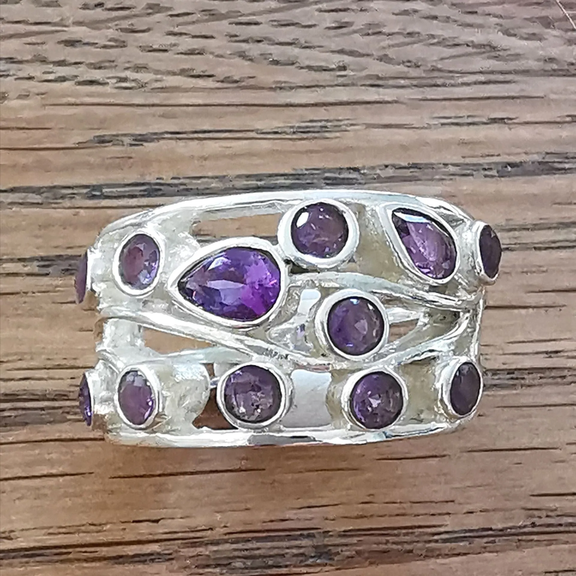 Brazilian Amethyst Ring Sterling Silver Multi Stone Size Q