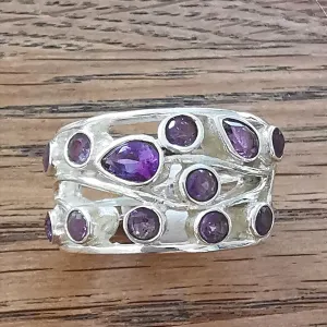 Brazilian Amethyst Ring Sterling Silver Multi Stone Size Q