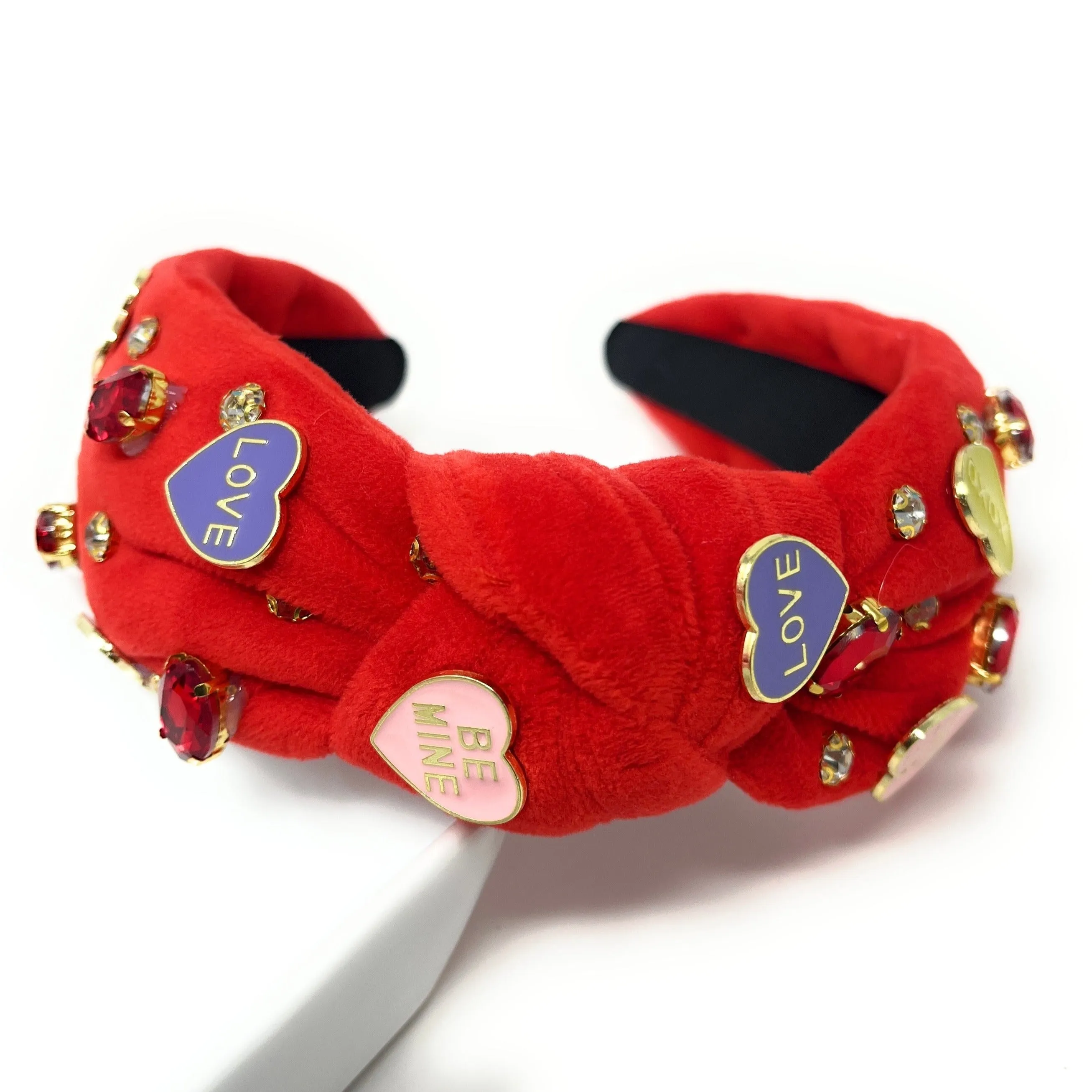 Candy Hearts Red Jeweled Knot Headband
