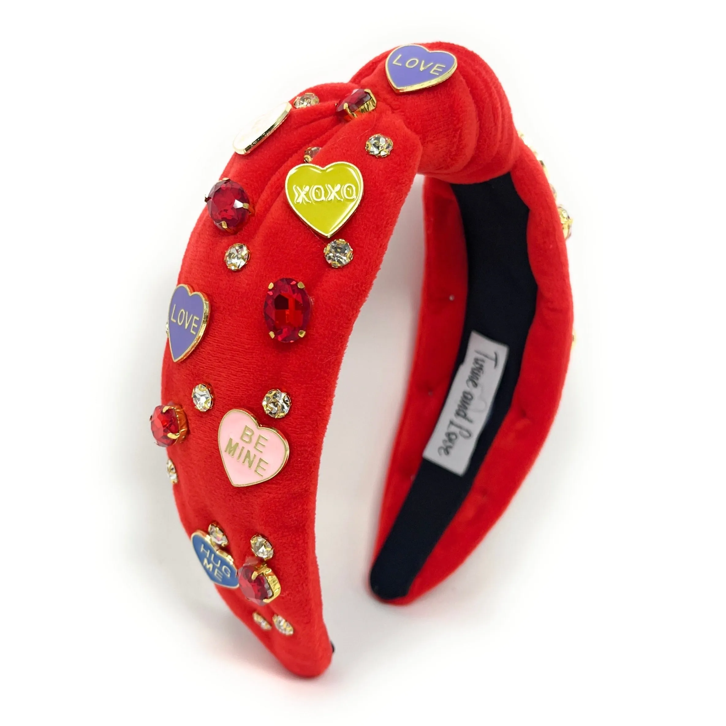 Candy Hearts Red Jeweled Knot Headband