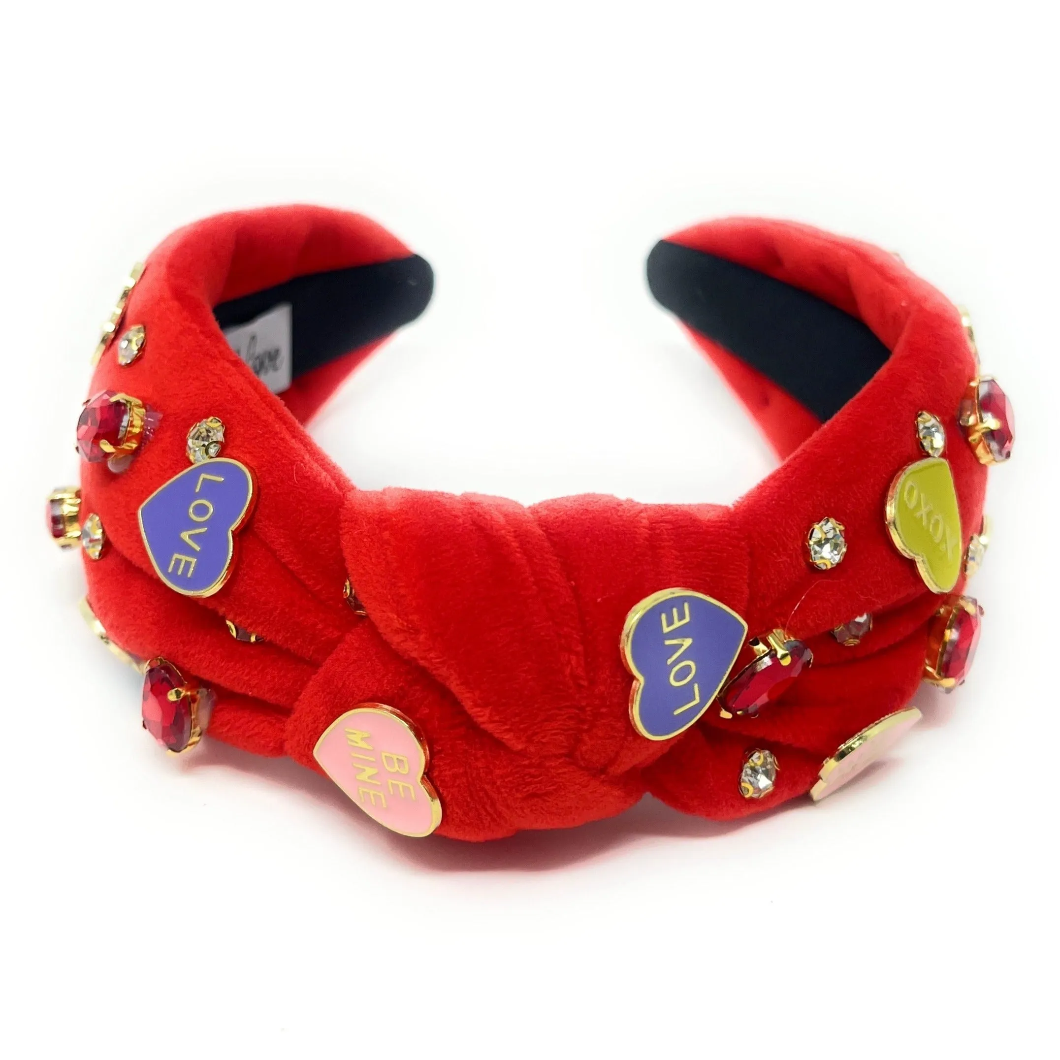 Candy Hearts Red Jeweled Knot Headband